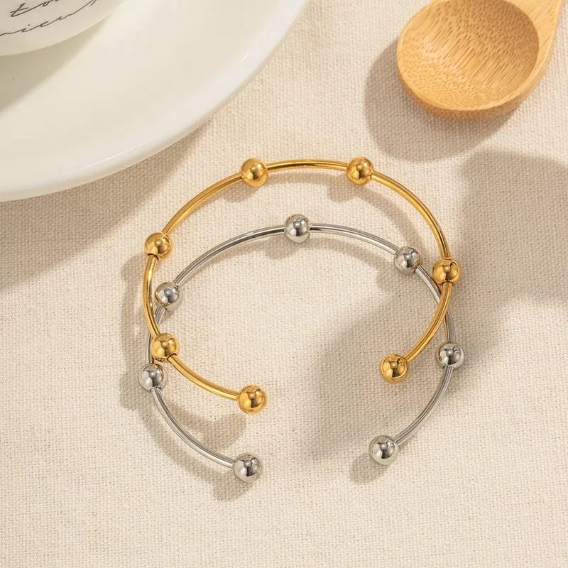 Uworld18k vergoldete Edelstahlarmbänder, Schmuck, wasserdicht, mehrere runde Kugeln, offene Armreifen für Frauen und Männer