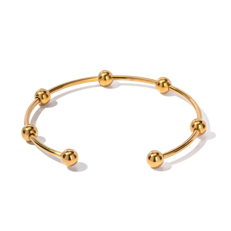 Uworld18k vergoldete Edelstahlarmbänder, Schmuck, wasserdicht, mehrere runde Kugeln, offene Armreifen für Frauen und Männer