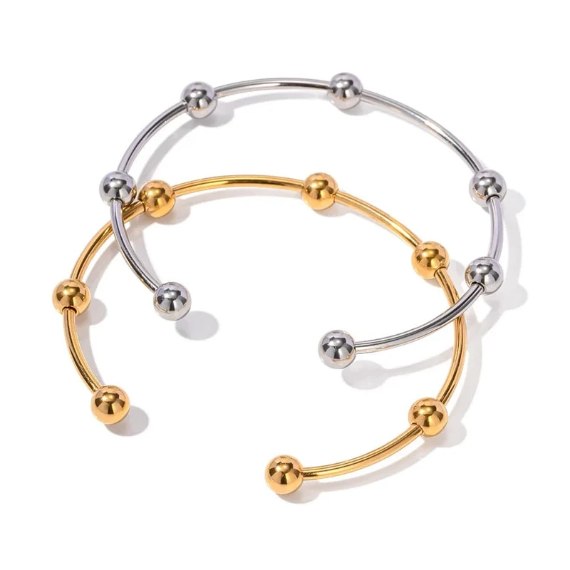 Uworld18k vergoldete Edelstahlarmbänder, Schmuck, wasserdicht, mehrere runde Kugeln, offene Armreifen für Frauen und Männer