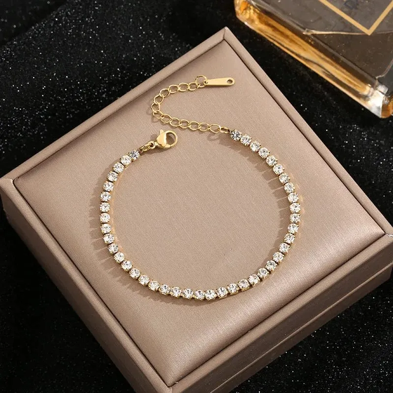 Edelstahl Glänzend Klar Zirkon Armband Für Frauen Mädchen Gold Farbe Lichtecht Exquisite Armreifen Party Schmuck Geschenke 2024 Neue