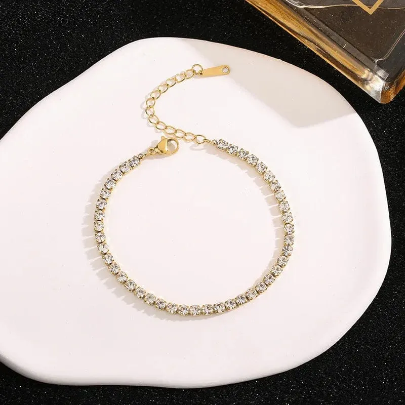 Edelstahl Glänzend Klar Zirkon Armband Für Frauen Mädchen Gold Farbe Lichtecht Exquisite Armreifen Party Schmuck Geschenke 2024 Neue