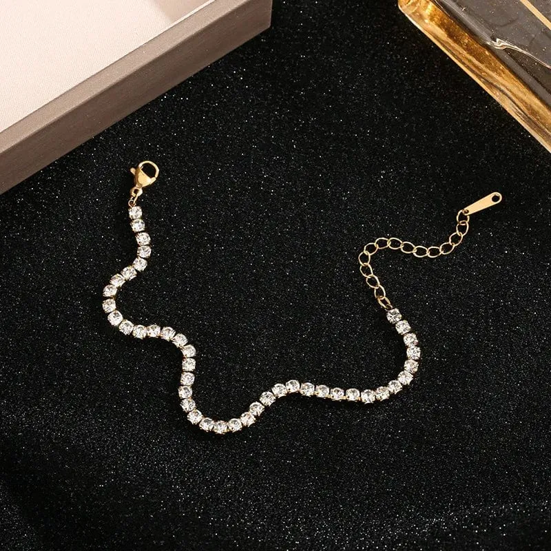 Edelstahl Glänzend Klar Zirkon Armband Für Frauen Mädchen Gold Farbe Lichtecht Exquisite Armreifen Party Schmuck Geschenke 2024 Neue