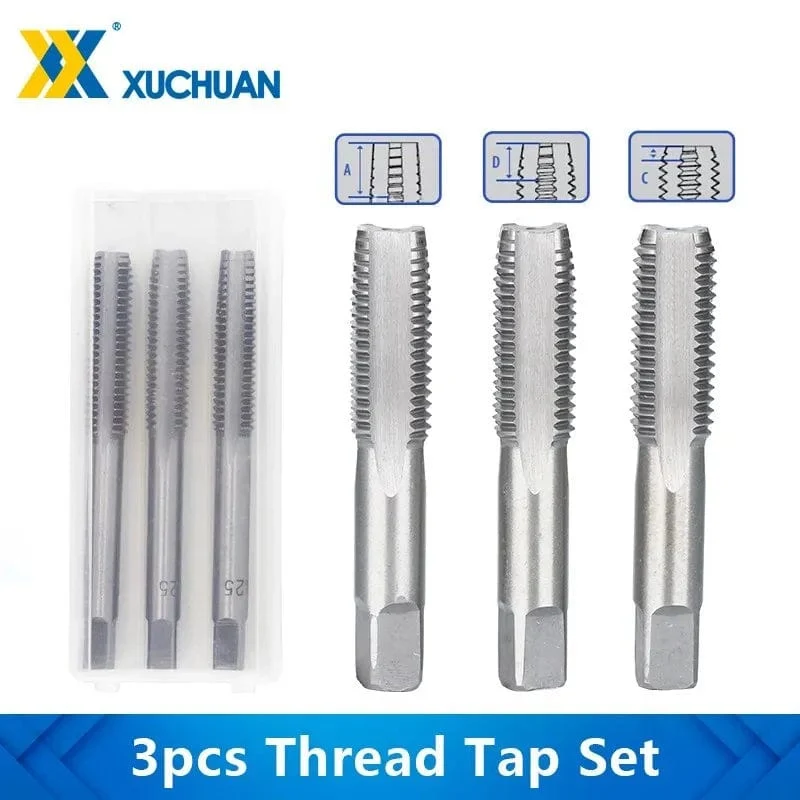3-teiliges Handgewindebohrer-Set, HSS, metrischer Stopfengewindebohrer, Metallgewindebohrer, M2/M2.5/M3/M3.5/M4/M5/M6/M8/M10/M12, Handwerkzeug-Set