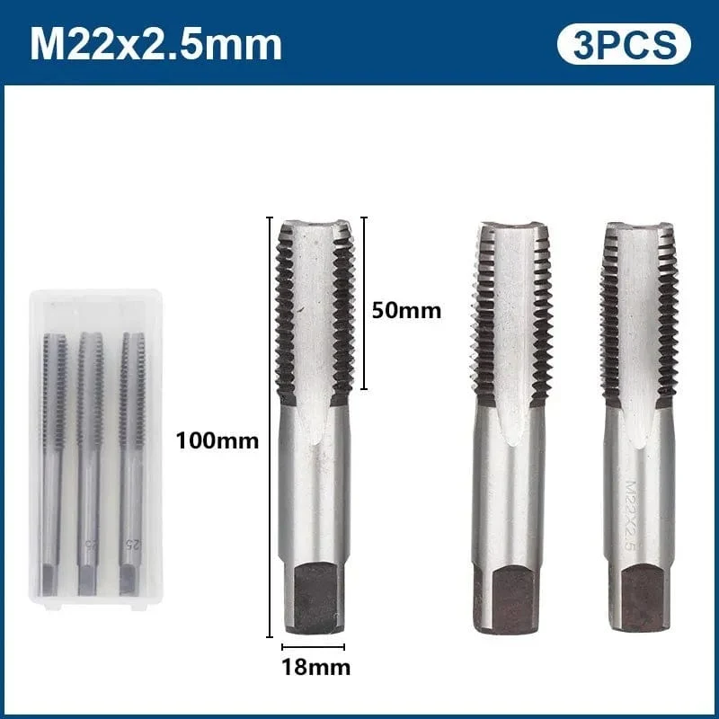 3-teiliges Handgewindebohrer-Set, HSS, metrischer Stopfengewindebohrer, Metallgewindebohrer, M2/M2.5/M3/M3.5/M4/M5/M6/M8/M10/M12, Handwerkzeug-Set