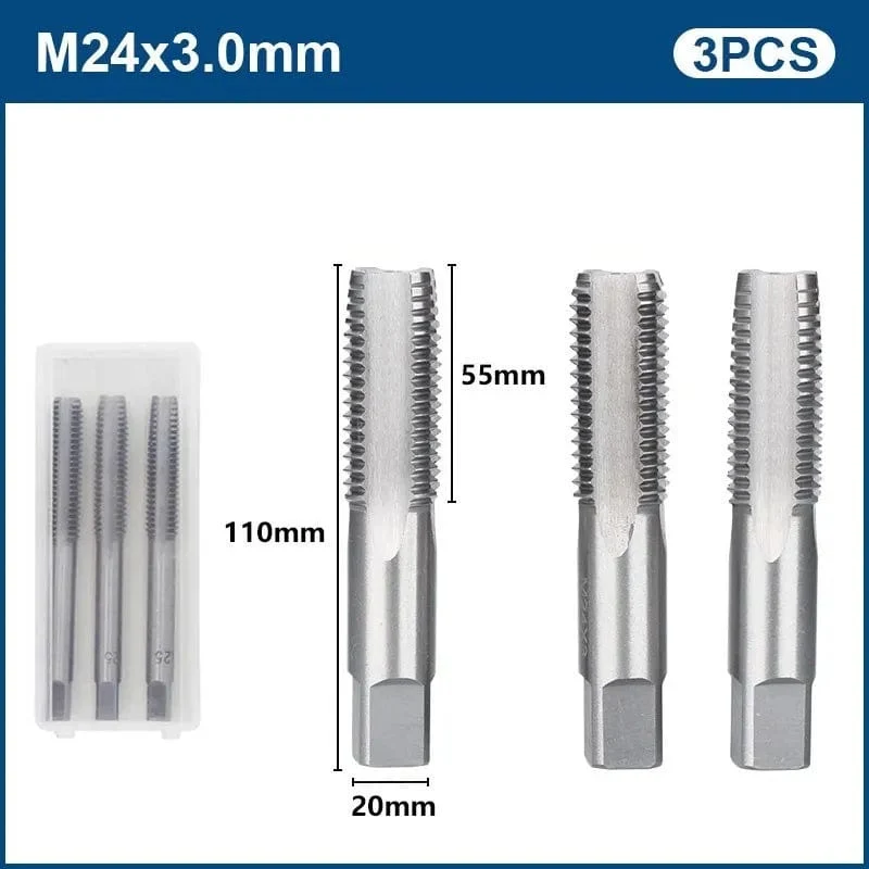 3-teiliges Handgewindebohrer-Set, HSS, metrischer Stopfengewindebohrer, Metallgewindebohrer, M2/M2.5/M3/M3.5/M4/M5/M6/M8/M10/M12, Handwerkzeug-Set
