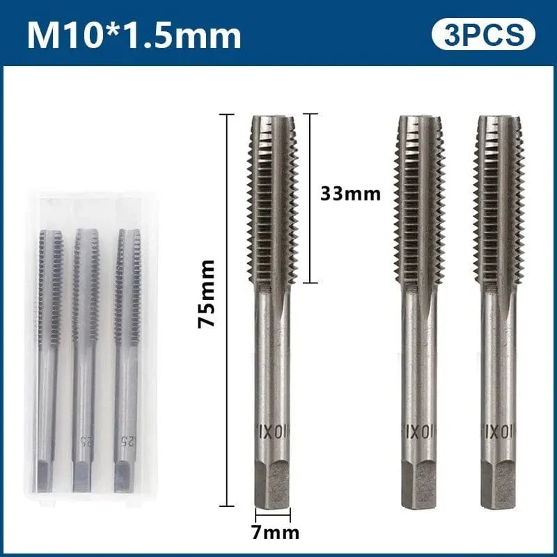 3-teiliges Handgewindebohrer-Set, HSS, metrischer Stopfengewindebohrer, Metallgewindebohrer, M2/M2.5/M3/M3.5/M4/M5/M6/M8/M10/M12, Handwerkzeug-Set