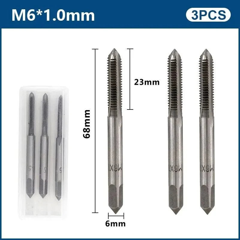 3-teiliges Handgewindebohrer-Set, HSS, metrischer Stopfengewindebohrer, Metallgewindebohrer, M2/M2.5/M3/M3.5/M4/M5/M6/M8/M10/M12, Handwerkzeug-Set