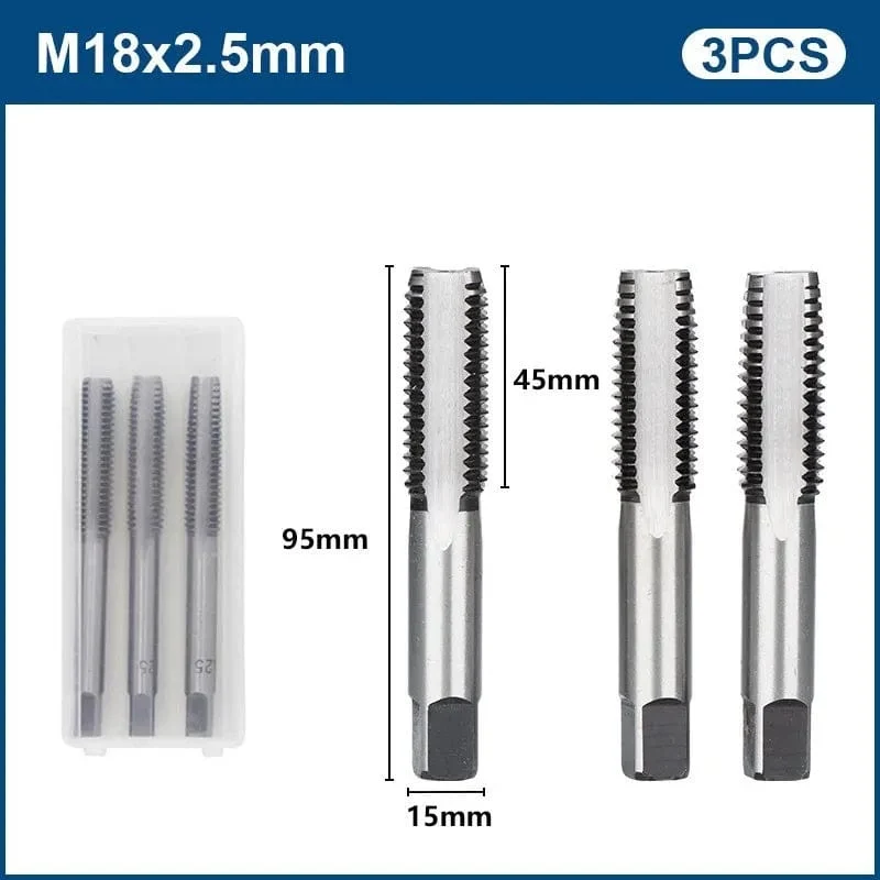 3-teiliges Handgewindebohrer-Set, HSS, metrischer Stopfengewindebohrer, Metallgewindebohrer, M2/M2.5/M3/M3.5/M4/M5/M6/M8/M10/M12, Handwerkzeug-Set