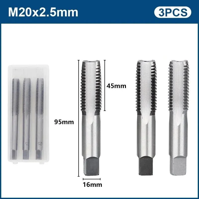 3-teiliges Handgewindebohrer-Set, HSS, metrischer Stopfengewindebohrer, Metallgewindebohrer, M2/M2.5/M3/M3.5/M4/M5/M6/M8/M10/M12, Handwerkzeug-Set