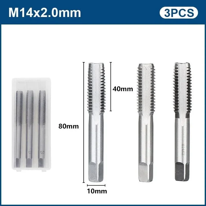 3-teiliges Handgewindebohrer-Set, HSS, metrischer Stopfengewindebohrer, Metallgewindebohrer, M2/M2.5/M3/M3.5/M4/M5/M6/M8/M10/M12, Handwerkzeug-Set
