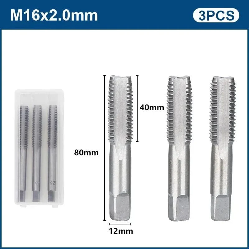3-teiliges Handgewindebohrer-Set, HSS, metrischer Stopfengewindebohrer, Metallgewindebohrer, M2/M2.5/M3/M3.5/M4/M5/M6/M8/M10/M12, Handwerkzeug-Set