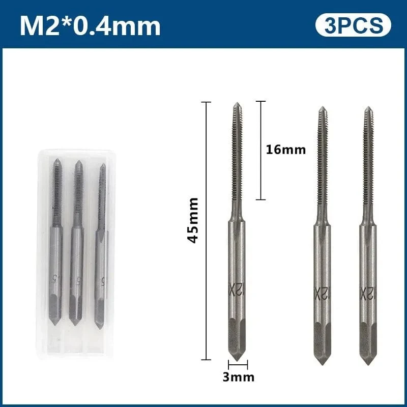 3-teiliges Handgewindebohrer-Set, HSS, metrischer Stopfengewindebohrer, Metallgewindebohrer, M2/M2.5/M3/M3.5/M4/M5/M6/M8/M10/M12, Handwerkzeug-Set