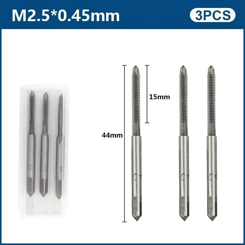 3-teiliges Handgewindebohrer-Set, HSS, metrischer Stopfengewindebohrer, Metallgewindebohrer, M2/M2.5/M3/M3.5/M4/M5/M6/M8/M10/M12, Handwerkzeug-Set
