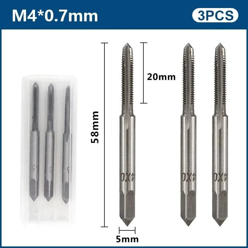 3-teiliges Handgewindebohrer-Set, HSS, metrischer Stopfengewindebohrer, Metallgewindebohrer, M2/M2.5/M3/M3.5/M4/M5/M6/M8/M10/M12, Handwerkzeug-Set