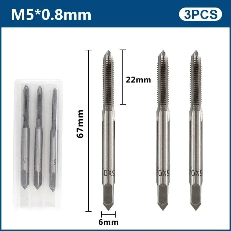 3-teiliges Handgewindebohrer-Set, HSS, metrischer Stopfengewindebohrer, Metallgewindebohrer, M2/M2.5/M3/M3.5/M4/M5/M6/M8/M10/M12, Handwerkzeug-Set