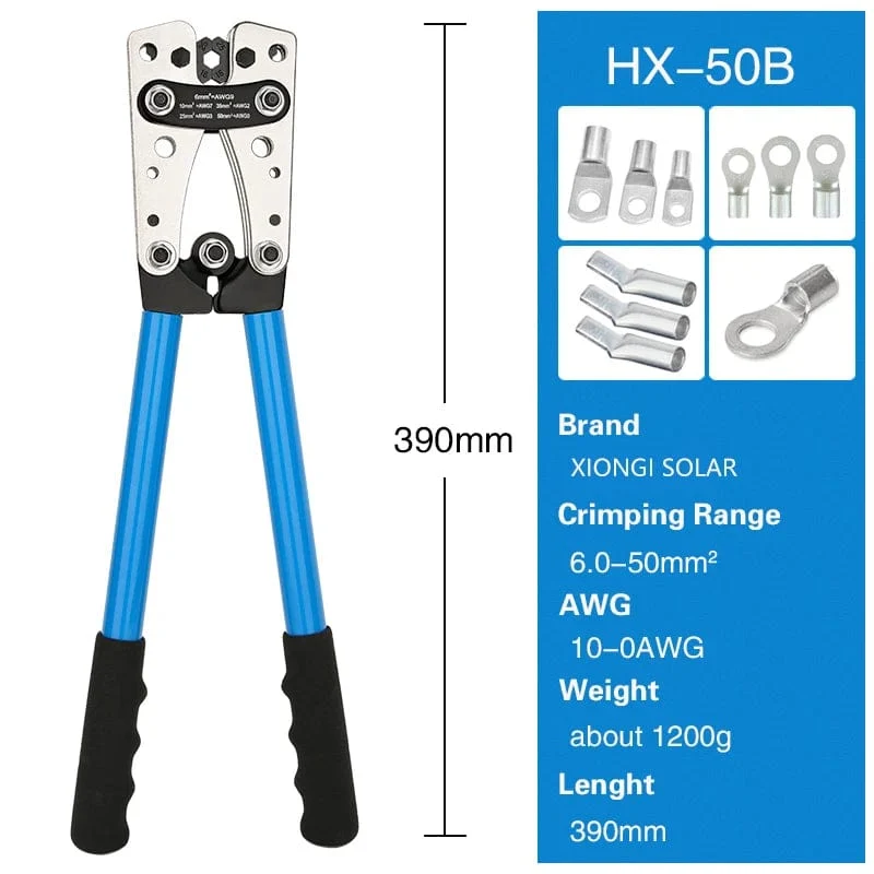 Crimpzange, Rohrklemmen-Crimpzange, Sechskant-Crimpwerkzeug, Multitool, Batteriekabelschuh, Kabelhandwerkzeuge HX-50B 6-50mm² AWG 10-0