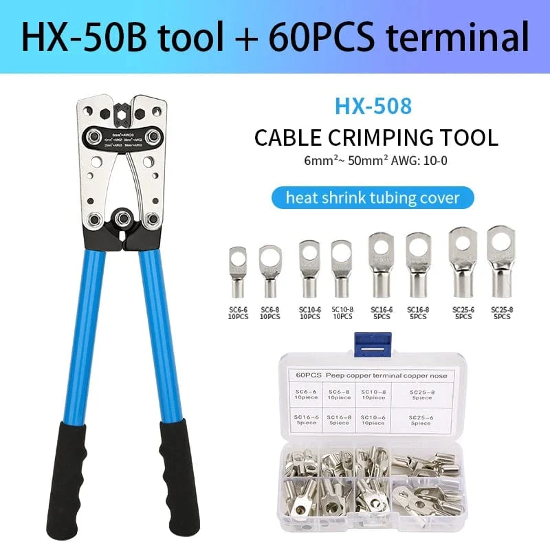 Crimpzange, Rohrklemmen-Crimpzange, Sechskant-Crimpwerkzeug, Multitool, Batteriekabelschuh, Kabelhandwerkzeuge HX-50B 6-50mm² AWG 10-0
