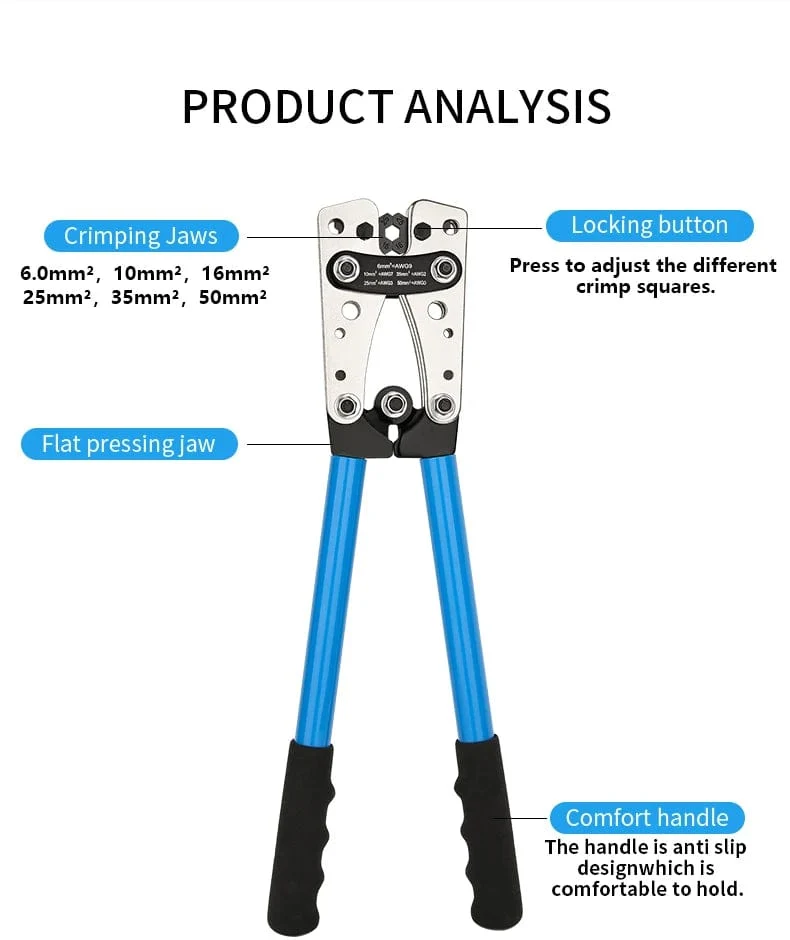 Crimpzange, Rohrklemmen-Crimpzange, Sechskant-Crimpwerkzeug, Multitool, Batteriekabelschuh, Kabelhandwerkzeuge HX-50B 6-50mm² AWG 10-0