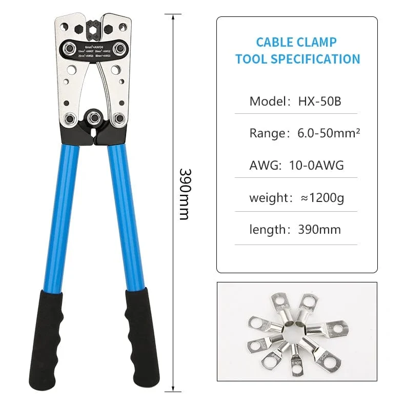 Crimpzange, Rohrklemmen-Crimpzange, Sechskant-Crimpwerkzeug, Multitool, Batteriekabelschuh, Kabelhandwerkzeuge HX-50B 6-50mm² AWG 10-0
