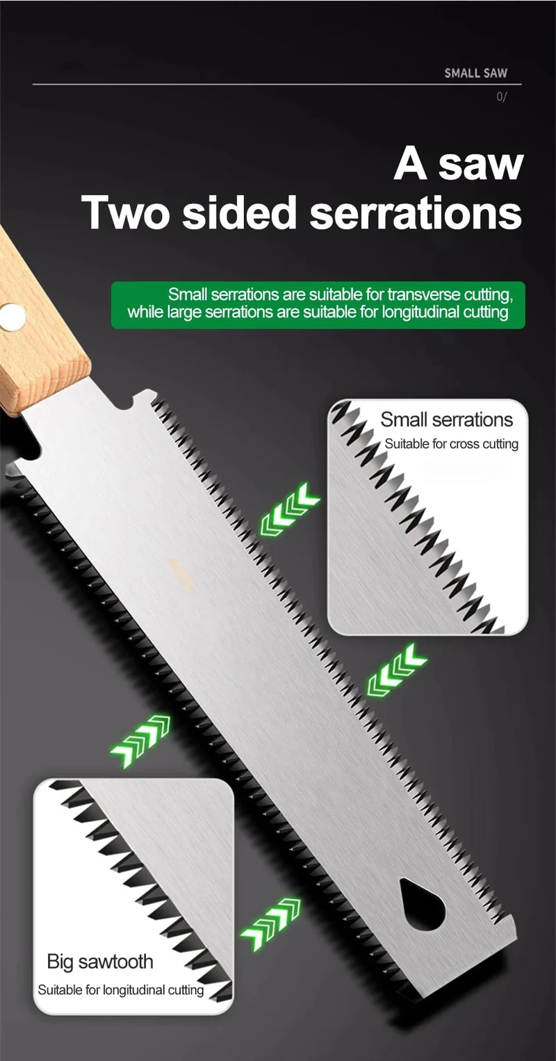 Handsäge im japanischen Stil, ein-/doppelseitige Holzsäge mit feiner Zahnung, SK5-Stahl, flexible Handsäge, Garten-Handwerkzeug für die Holzbearbeitung