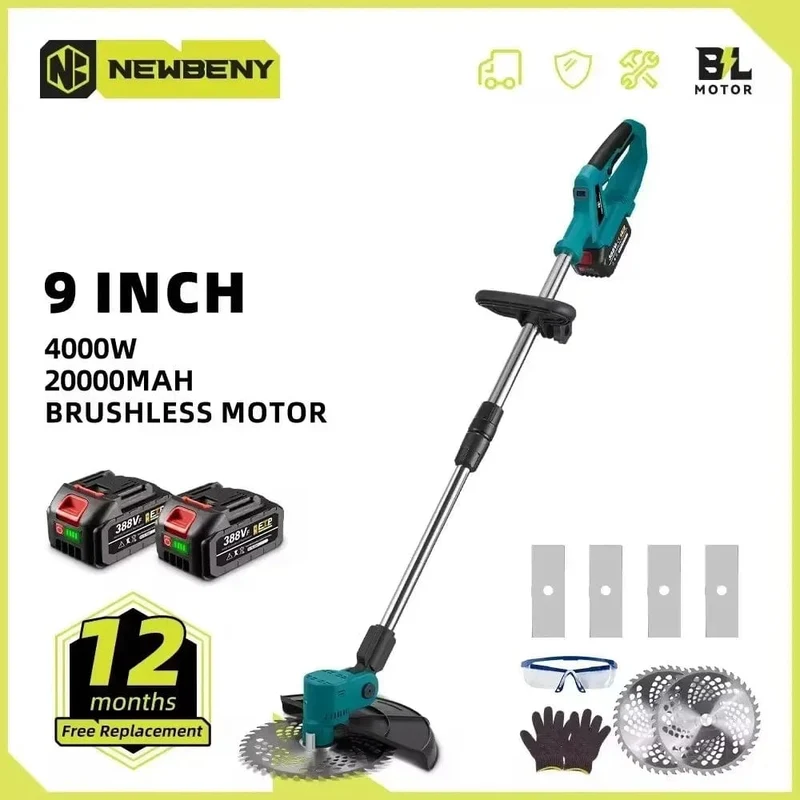 NEWBENY 9 Zoll bürstenloser elektrischer Rasenmäher mit Digitalanzeige, kabellose wiederaufladbare Garten-Jätwerkzeuge für Makita 18V-Batterie