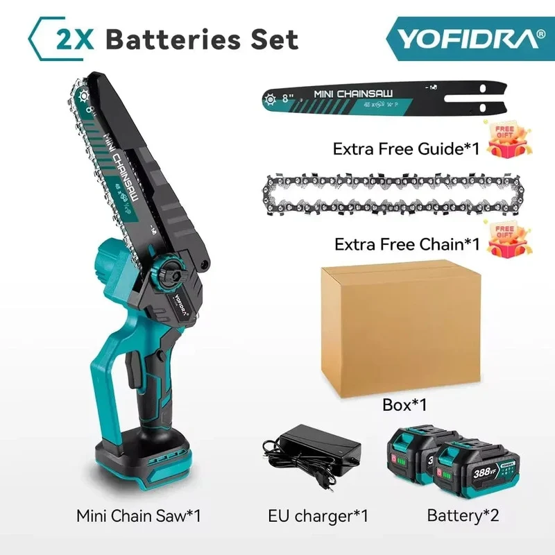 Yofidra bürstenlose elektrische Kettensäge, 8 cm, kabellos, wiederaufladbar, für die Holzbearbeitung, Garten-Astsäge, Werkzeug für Makita 18-V-Akku