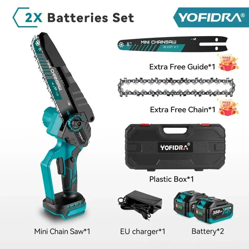 Yofidra bürstenlose elektrische Kettensäge, 8 cm, kabellos, wiederaufladbar, für die Holzbearbeitung, Garten-Astsäge, Werkzeug für Makita 18-V-Akku