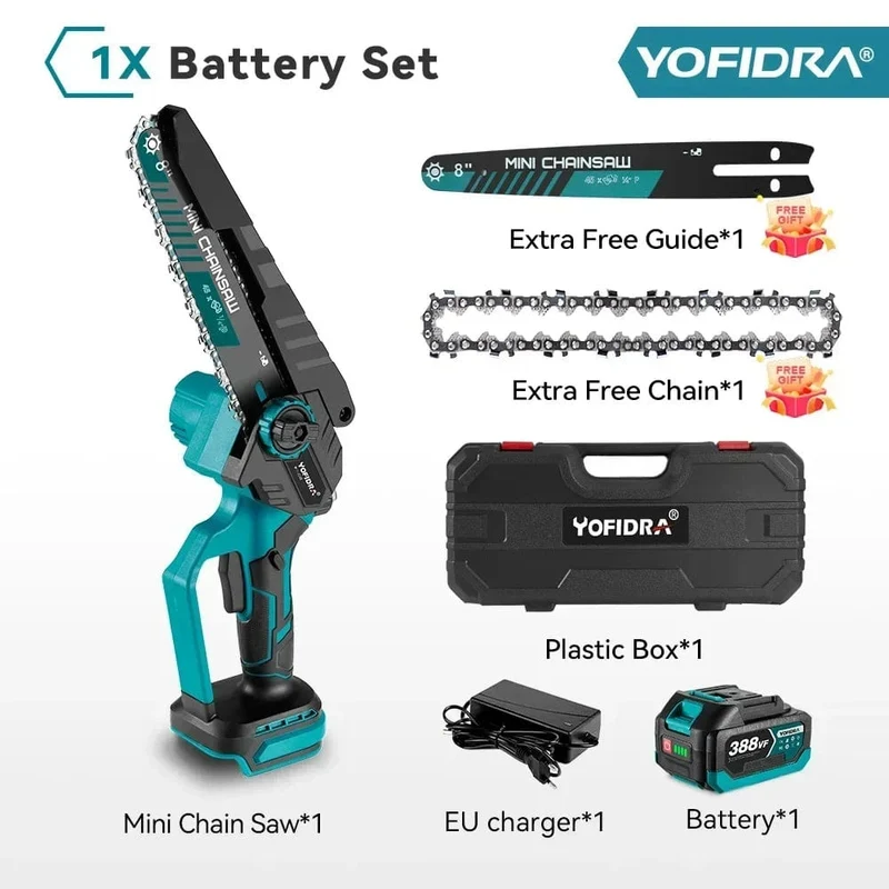 Yofidra bürstenlose elektrische Kettensäge, 8 cm, kabellos, wiederaufladbar, für die Holzbearbeitung, Garten-Astsäge, Werkzeug für Makita 18-V-Akku