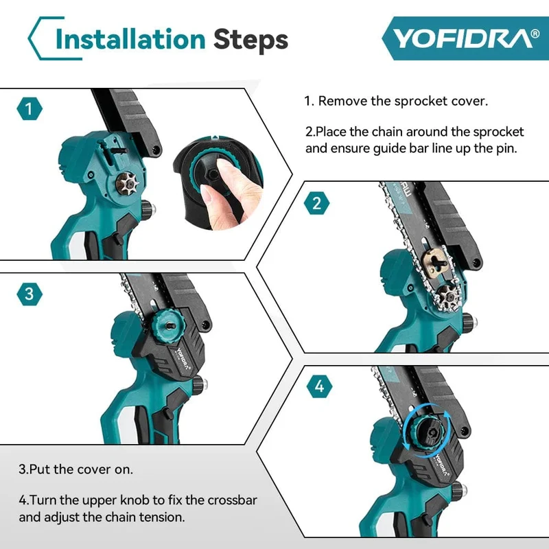 Yofidra bürstenlose elektrische Kettensäge, 8 cm, kabellos, wiederaufladbar, für die Holzbearbeitung, Garten-Astsäge, Werkzeug für Makita 18-V-Akku