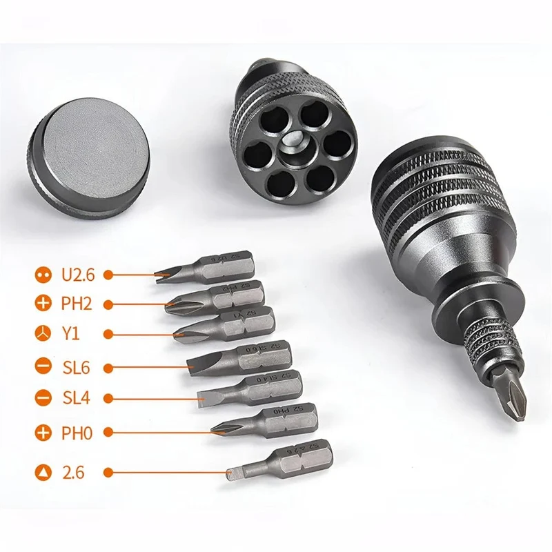 Präzisions-Mini-Schraubendreher 7 in 1, Titan-Schraubendreher, 1/4 Zoll, magnetischer Phillips-Torx-Schraubendreher-Bit-Satz, Heimreparaturwerkzeug