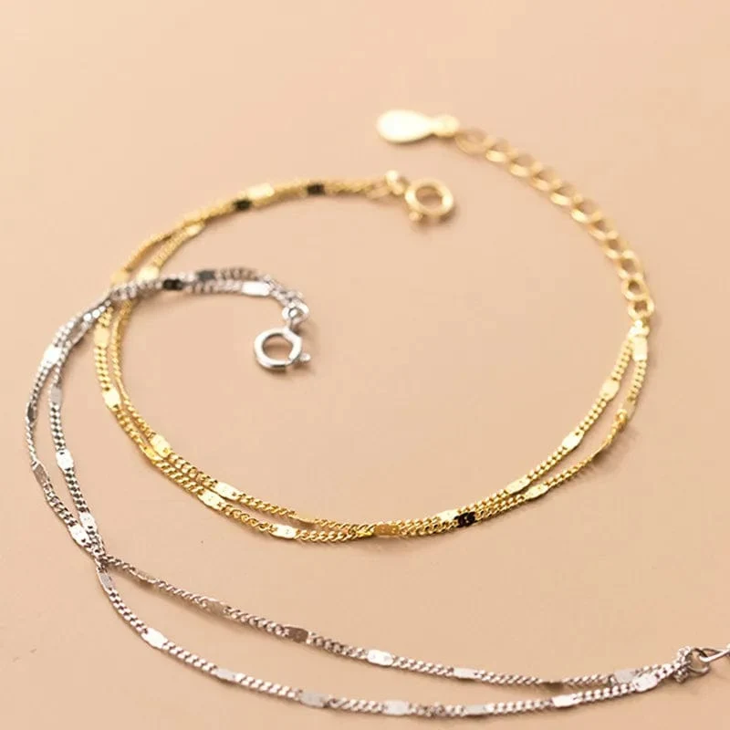 Edelstahl Doppel Schichten Einfache Armband für Frauen Temperament Elegante Süße Link Kette Armband Schmuck geschenk