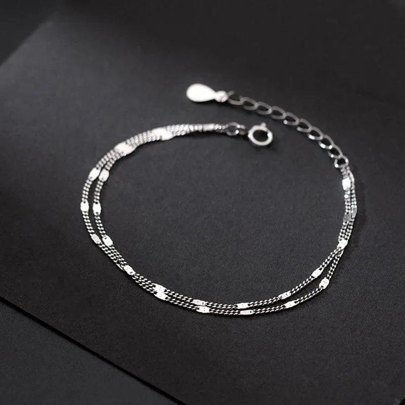 Edelstahl Doppel Schichten Einfache Armband für Frauen Temperament Elegante Süße Link Kette Armband Schmuck geschenk