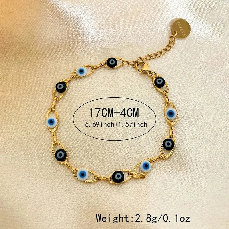 JINYUE Türkisches Armband mit bösem Blick, modisches Edelstahlarmband für Männer und Frauen, 14 Karat vergoldet, edler Schmuck, Armband für den Alltag