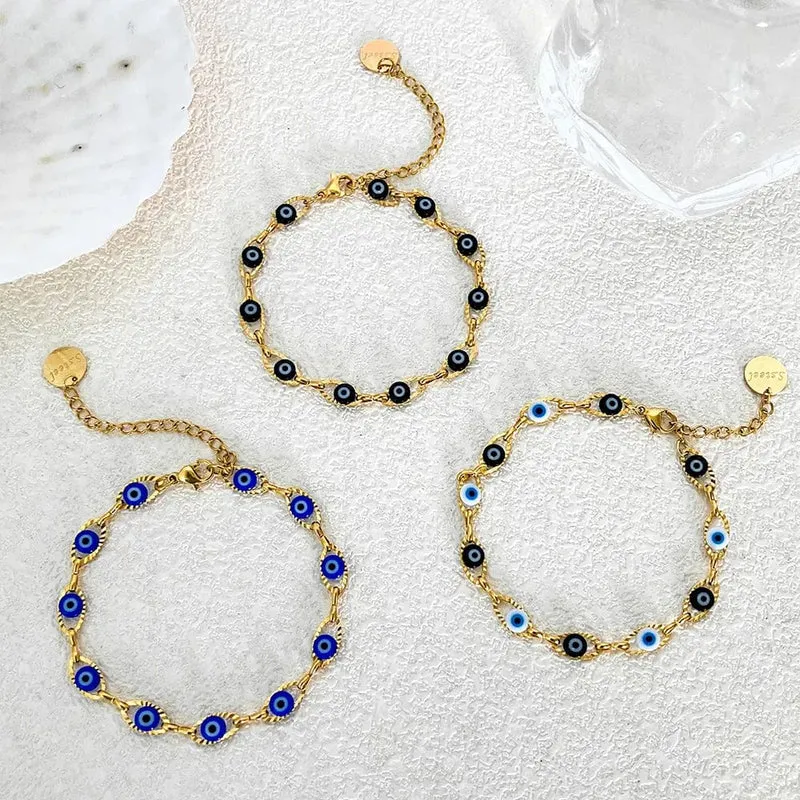 JINYUE Türkisches Armband mit bösem Blick, modisches Edelstahlarmband für Männer und Frauen, 14 Karat vergoldet, edler Schmuck, Armband für den Alltag