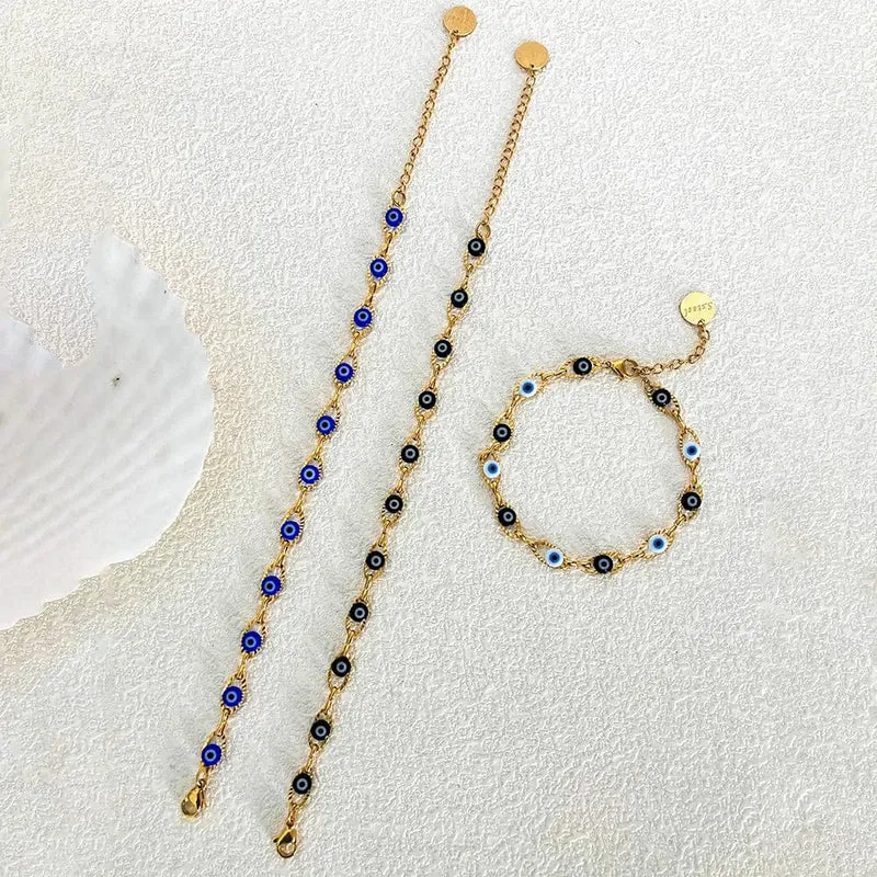 JINYUE Türkisches Armband mit bösem Blick, modisches Edelstahlarmband für Männer und Frauen, 14 Karat vergoldet, edler Schmuck, Armband für den Alltag