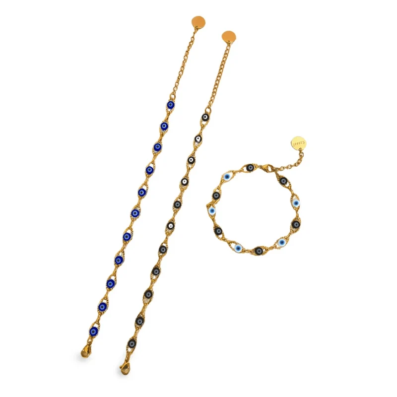 JINYUE Türkisches Armband mit bösem Blick, modisches Edelstahlarmband für Männer und Frauen, 14 Karat vergoldet, edler Schmuck, Armband für den Alltag