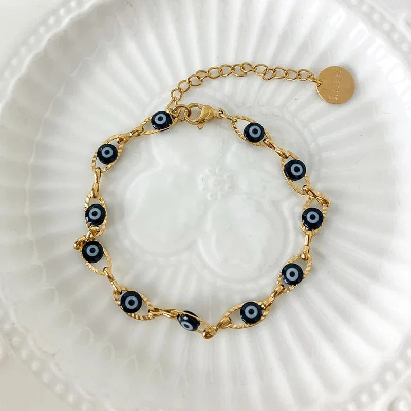 JINYUE Türkisches Armband mit bösem Blick, modisches Edelstahlarmband für Männer und Frauen, 14 Karat vergoldet, edler Schmuck, Armband für den Alltag