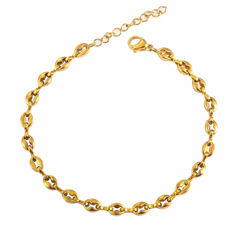5mm 4.5mm Edelstahl Kaffeebohnenketten Gold Silber Farbe Schweinenase Armbänder mit Extender 3cm Punk Hip Hop Modeschmuck
