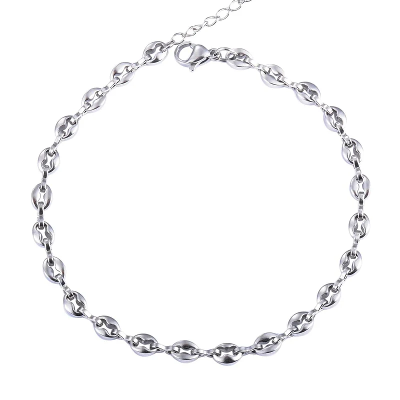 5mm 4.5mm Edelstahl Kaffeebohnenketten Gold Silber Farbe Schweinenase Armbänder mit Extender 3cm Punk Hip Hop Modeschmuck