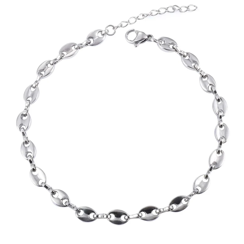5mm 4.5mm Edelstahl Kaffeebohnenketten Gold Silber Farbe Schweinenase Armbänder mit Extender 3cm Punk Hip Hop Modeschmuck