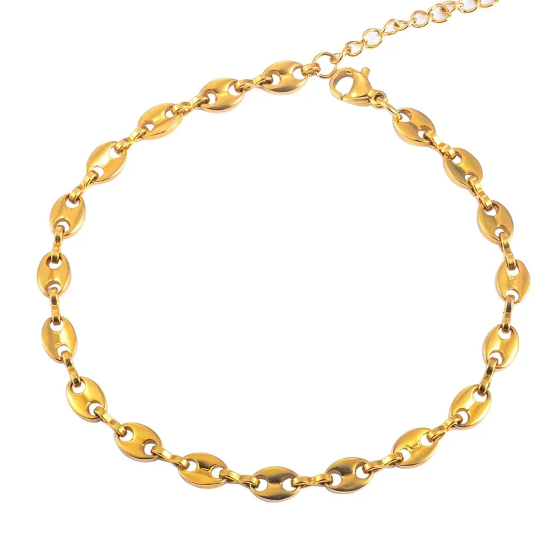 5mm 4.5mm Edelstahl Kaffeebohnenketten Gold Silber Farbe Schweinenase Armbänder mit Extender 3cm Punk Hip Hop Modeschmuck