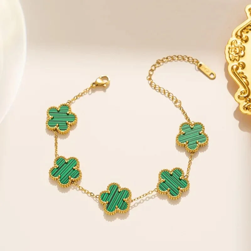 Luxus Edelstahl Armband Frauen Einstellbare Fünf Blume Armbänder für Frauen Clover Neue Mode Schmuck Zubehör Geschenke