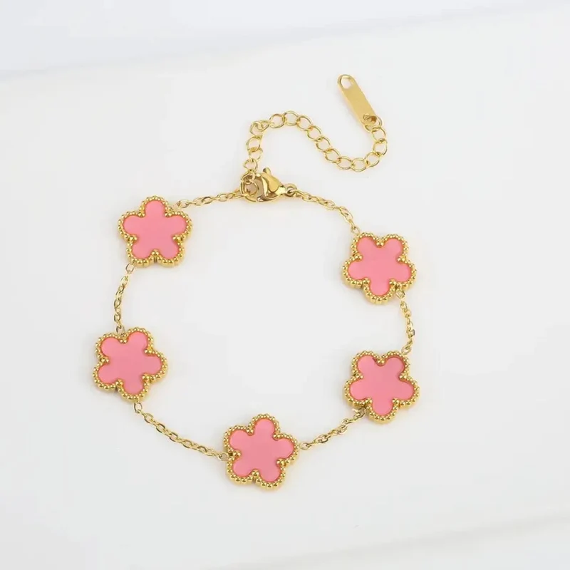 Luxus Edelstahl Armband Frauen Einstellbare Fünf Blume Armbänder für Frauen Clover Neue Mode Schmuck Zubehör Geschenke