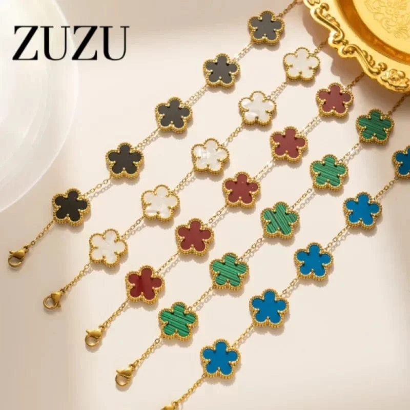 Luxus Edelstahl Armband Frauen Einstellbare Fünf Blume Armbänder für Frauen Clover Neue Mode Schmuck Zubehör Geschenke