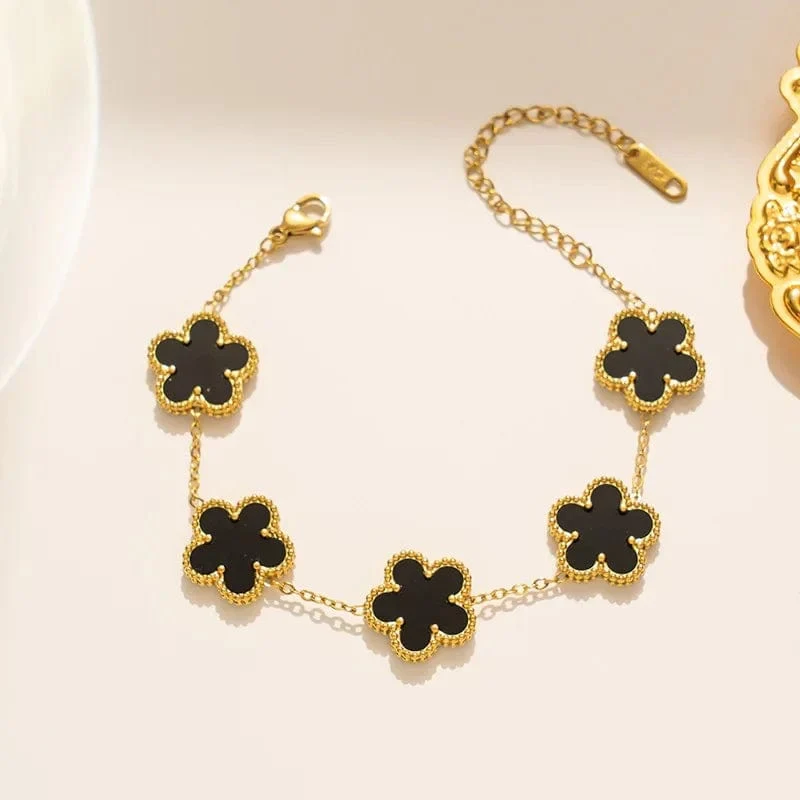 Luxus Edelstahl Armband Frauen Einstellbare Fünf Blume Armbänder für Frauen Clover Neue Mode Schmuck Zubehör Geschenke