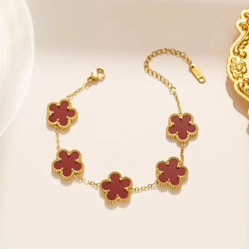 Luxus Edelstahl Armband Frauen Einstellbare Fünf Blume Armbänder für Frauen Clover Neue Mode Schmuck Zubehör Geschenke