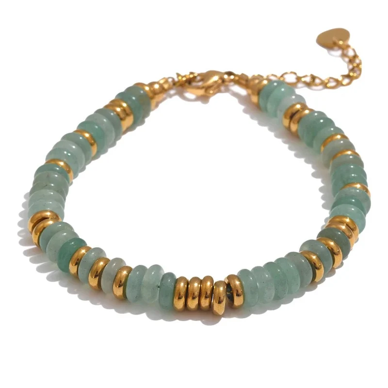 Yhpup Bunte Natursteinperlen Kette Handarbeit Armband Armreif Wasserdicht Böhmen Edelstahl Y2K Trendy Schmuck Geschenk