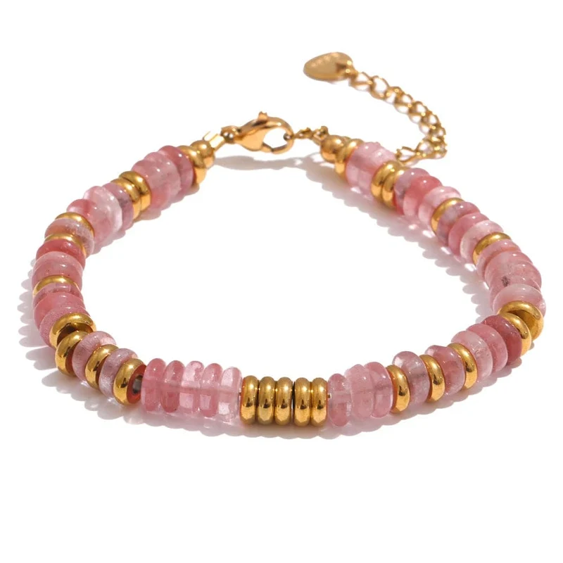 Yhpup Bunte Natursteinperlen Kette Handarbeit Armband Armreif Wasserdicht Böhmen Edelstahl Y2K Trendy Schmuck Geschenk