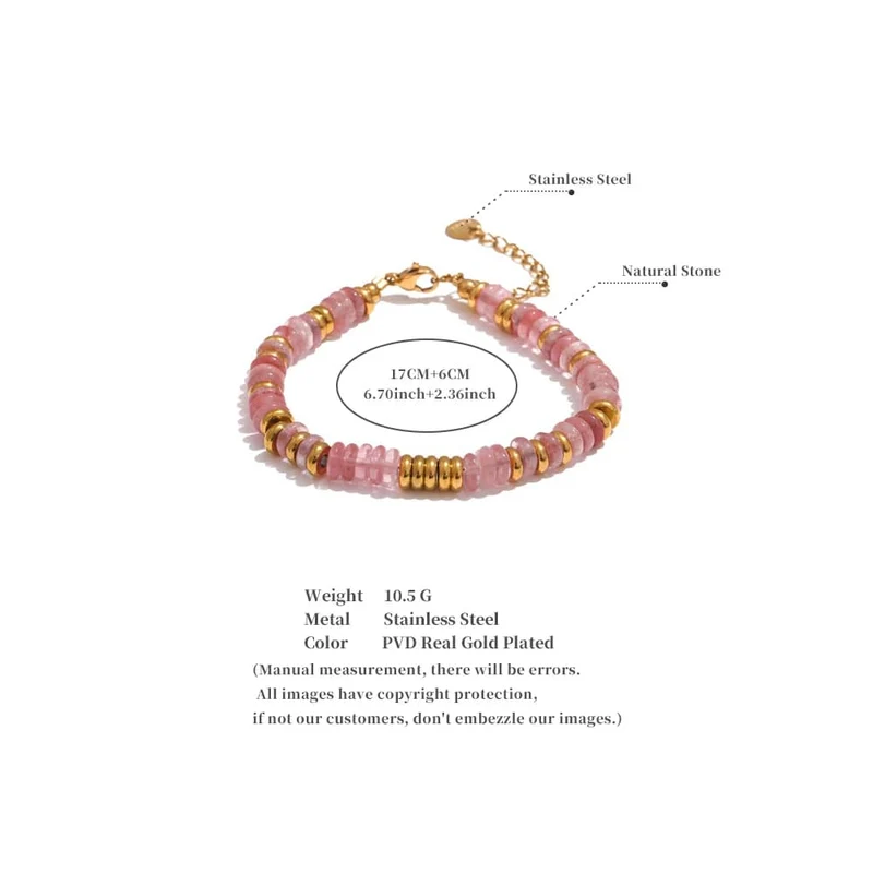 Yhpup Bunte Natursteinperlen Kette Handarbeit Armband Armreif Wasserdicht Böhmen Edelstahl Y2K Trendy Schmuck Geschenk