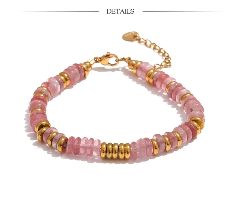 Yhpup Bunte Natursteinperlen Kette Handarbeit Armband Armreif Wasserdicht Böhmen Edelstahl Y2K Trendy Schmuck Geschenk